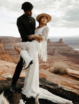 Boho wedding dress using ivory tassle geometric lace Essence 14