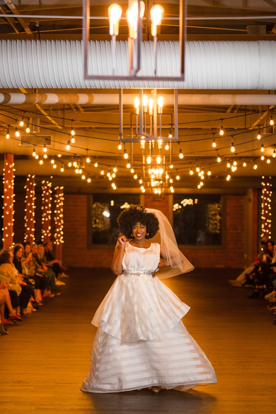 Stunning wedding dress using striped ivory fabric Jester from Bridal Fabrics on the skirt 2