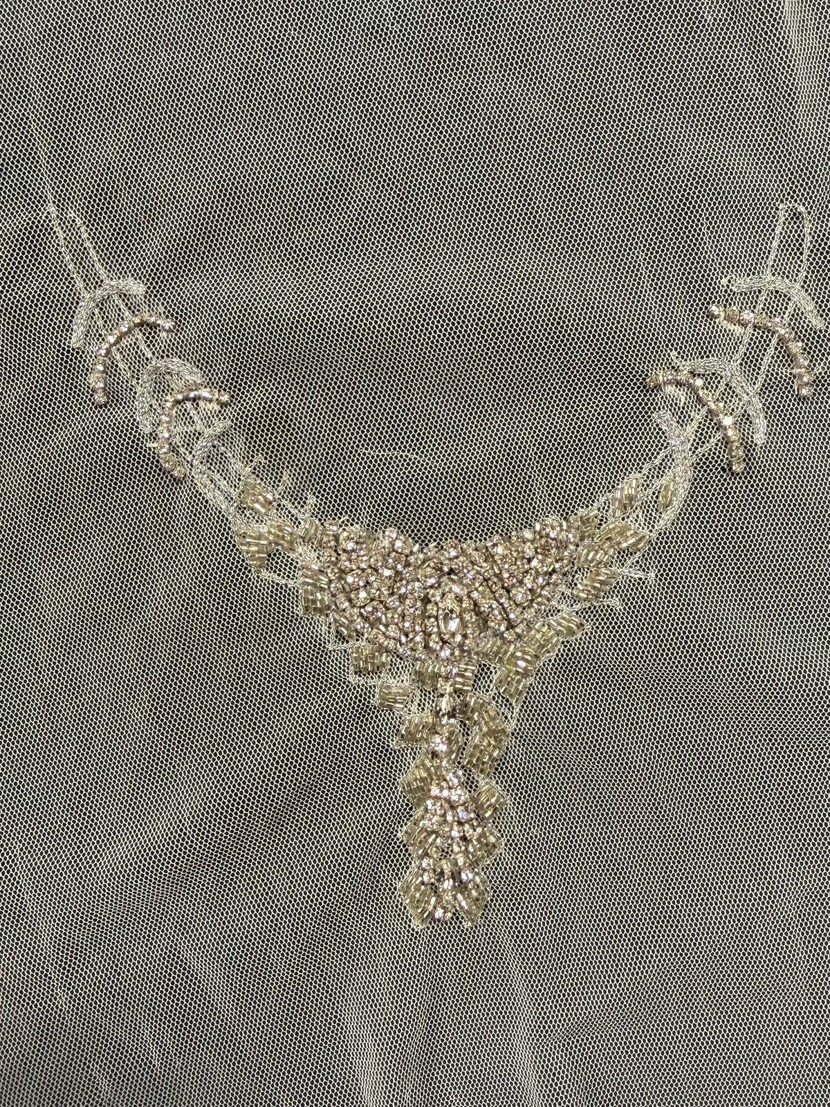 Ivory Beaded Lace Applique - T423