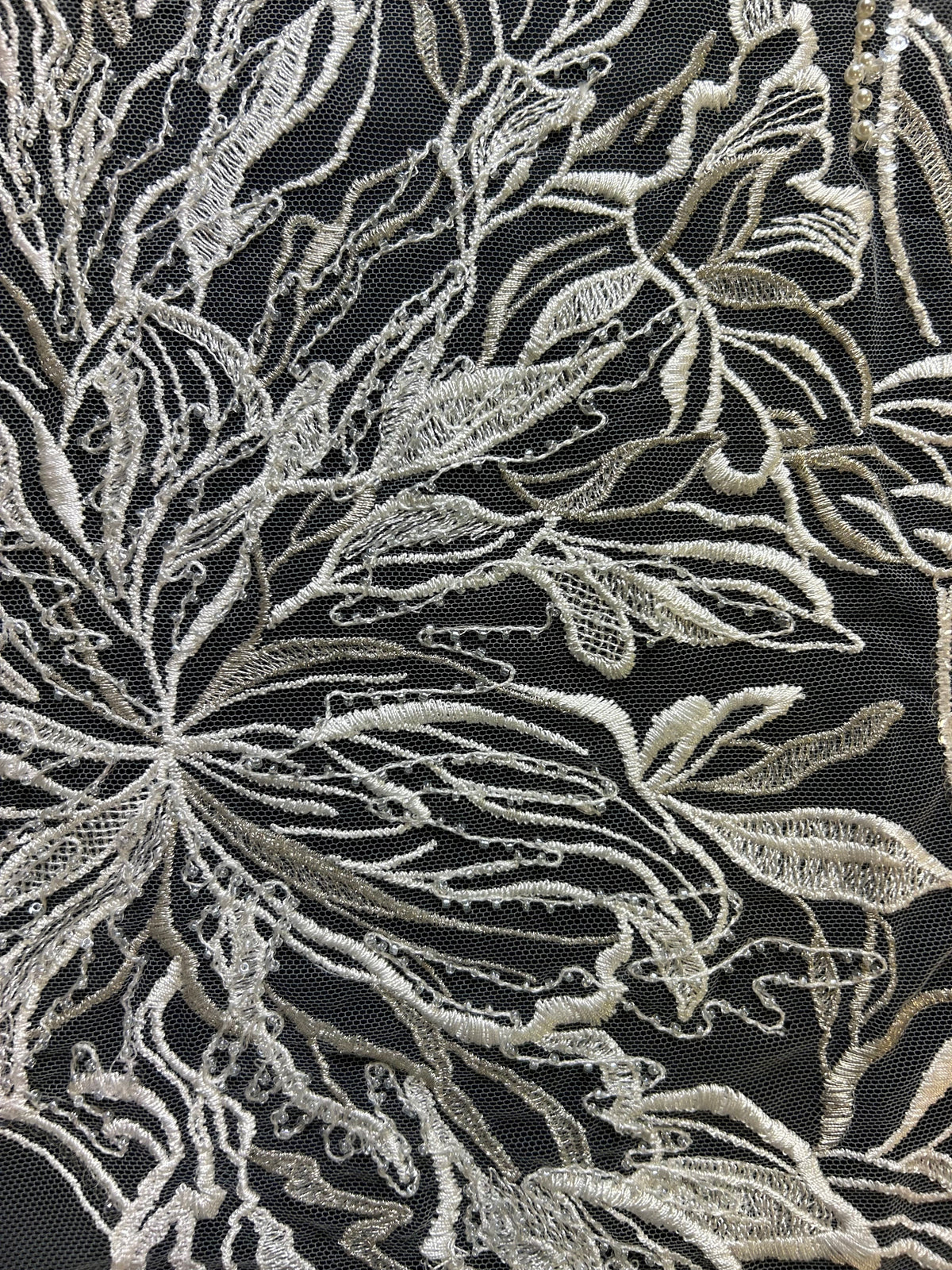 Dentelle Brodée Perlée Ivoire - Brunhilde