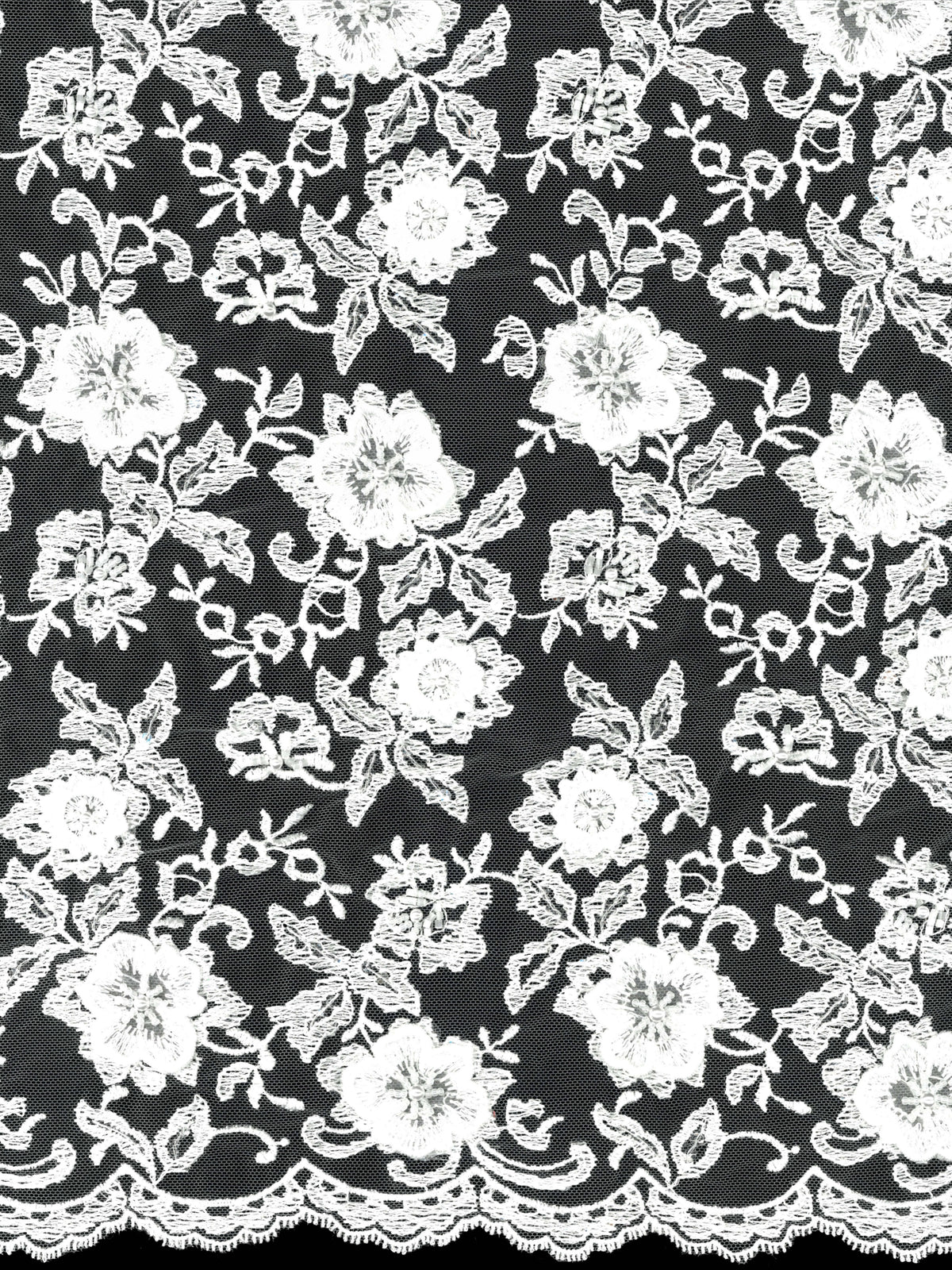 Tulle blanc brodé de perles en 3D - EB1003