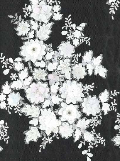 Tulle brodé de perles ivoire/multicolore - EB1016