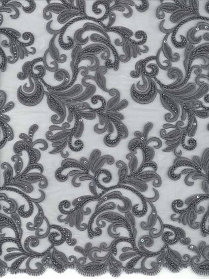 Tulle brodé de perles indigo - EB1069