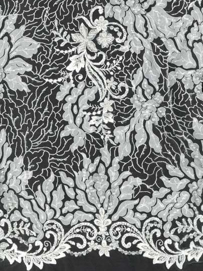 Tulle brodé de perles ivoire - EB1076