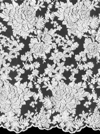 Tulle brodé de perles ivoire/argent - EB1077