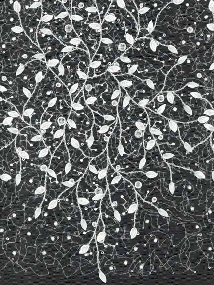 Tulle brodé de perles ivoire S - EB1081