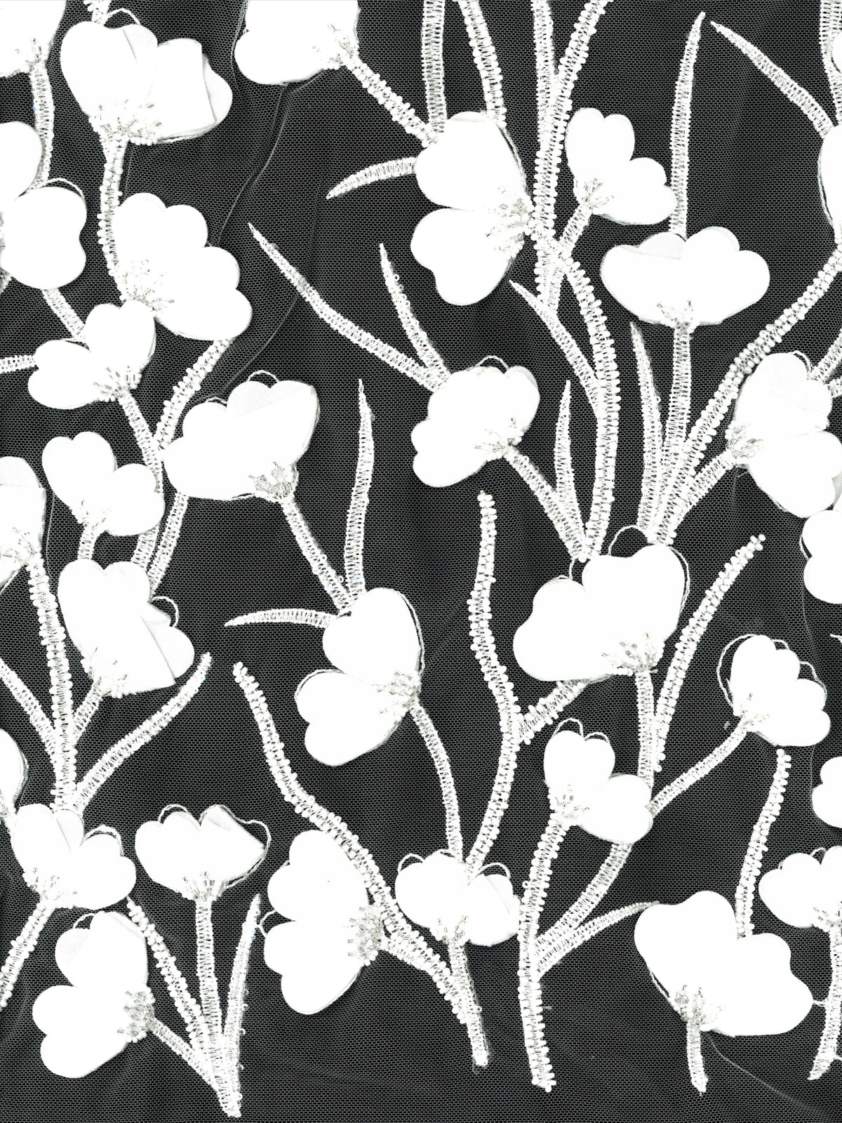 Tulle ivoire brodé de perles 3D - EB1082