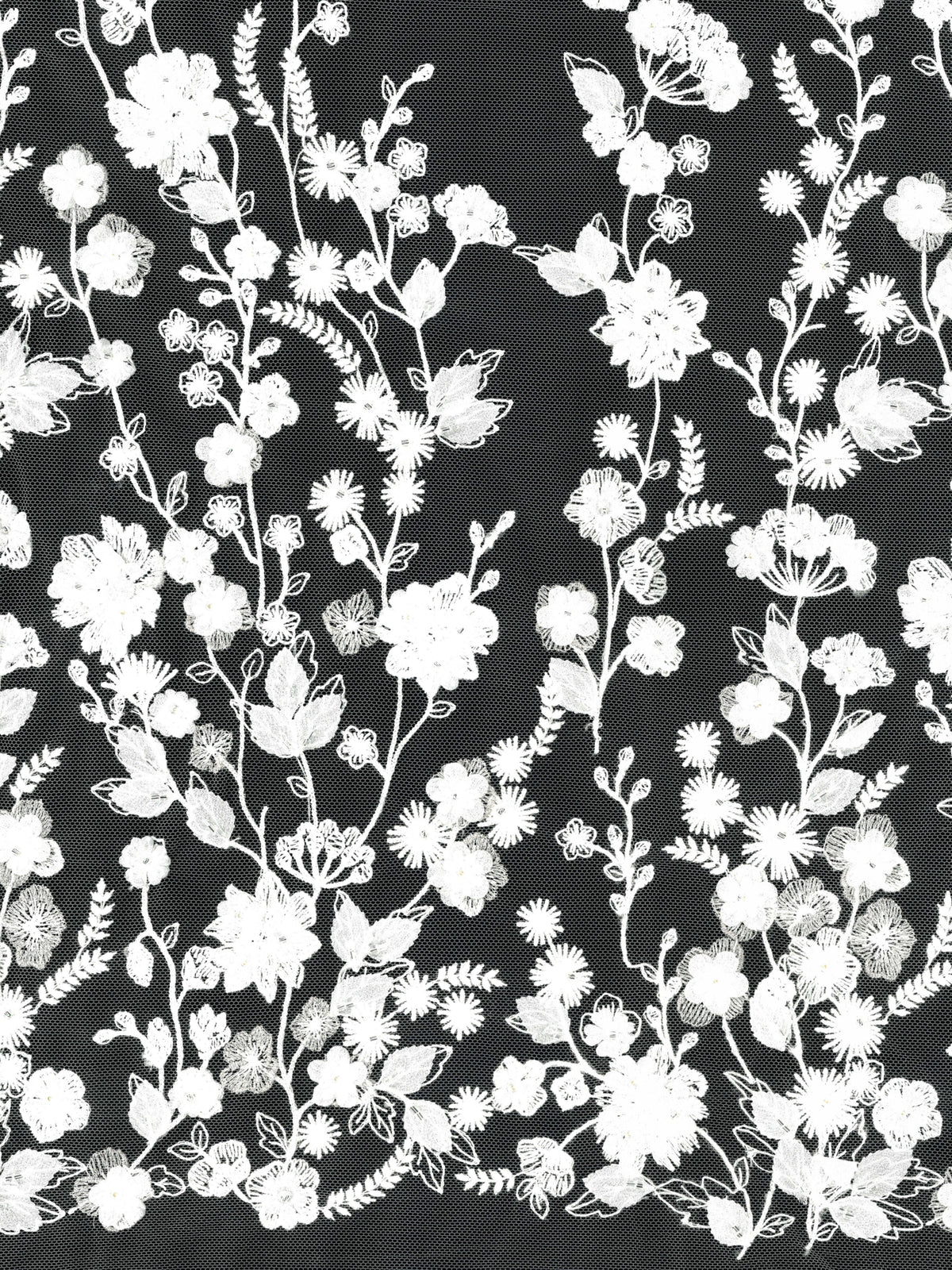 Tulle ivoire brodé de perles 3D - EB1094