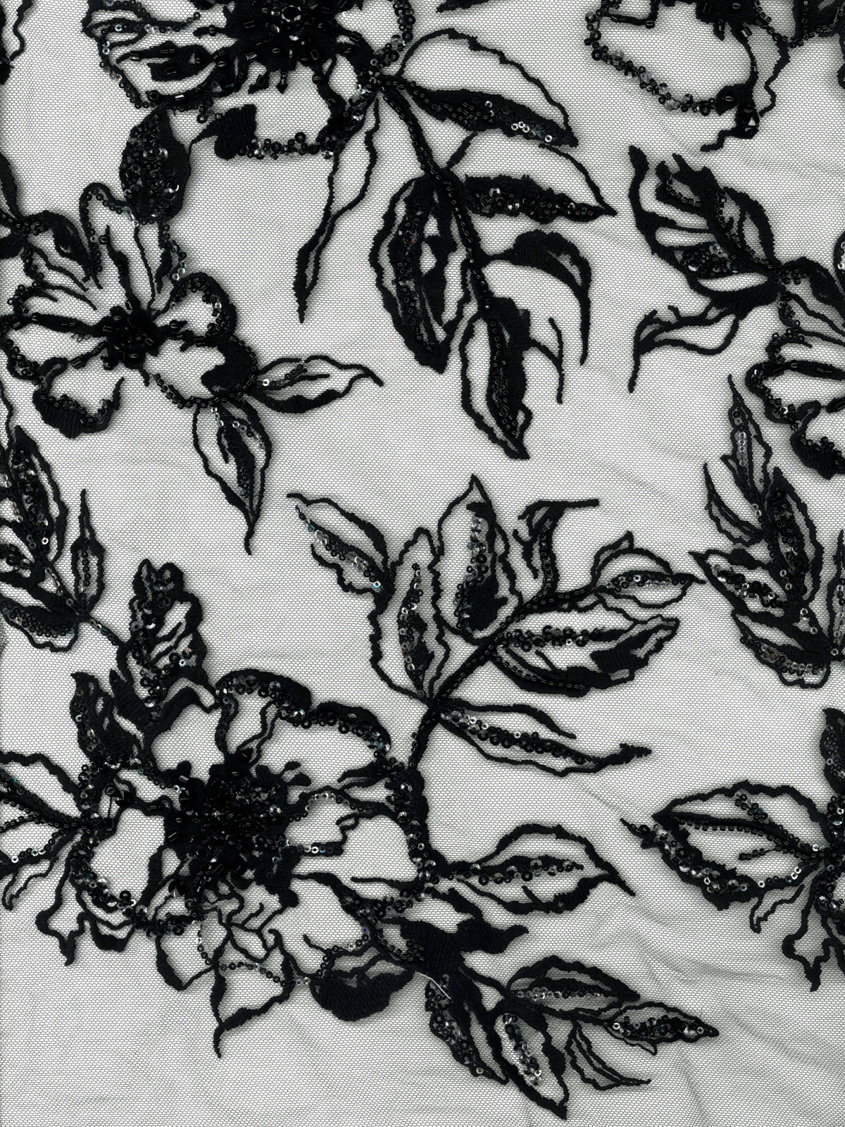 Tulle noir brodé de perles - EB1100