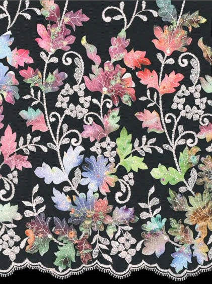 Ivory/Multi Embroidered Sequin Tulle - EB3007