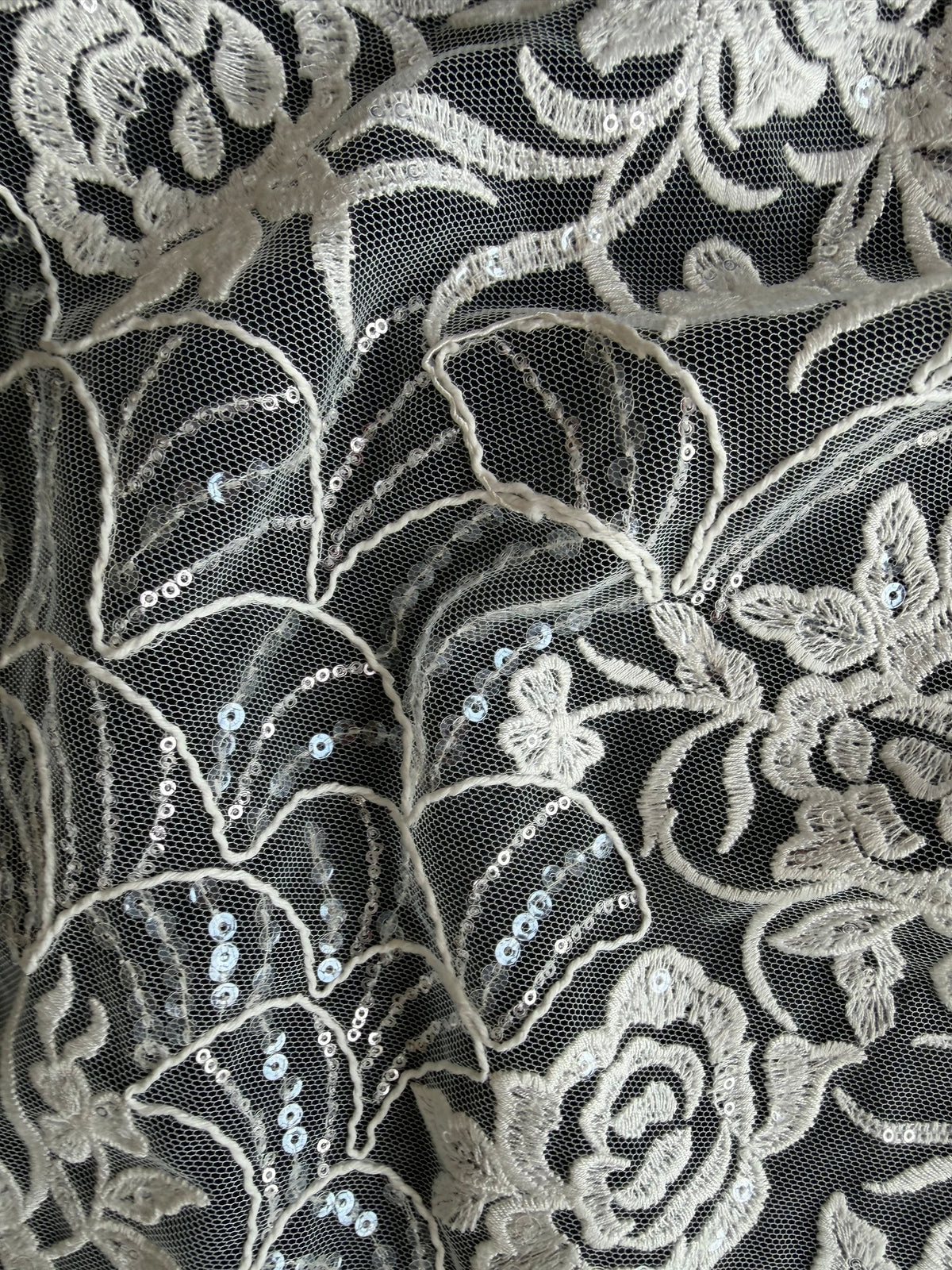 Dentelle Raschel à paillettes ivoire - EB3047