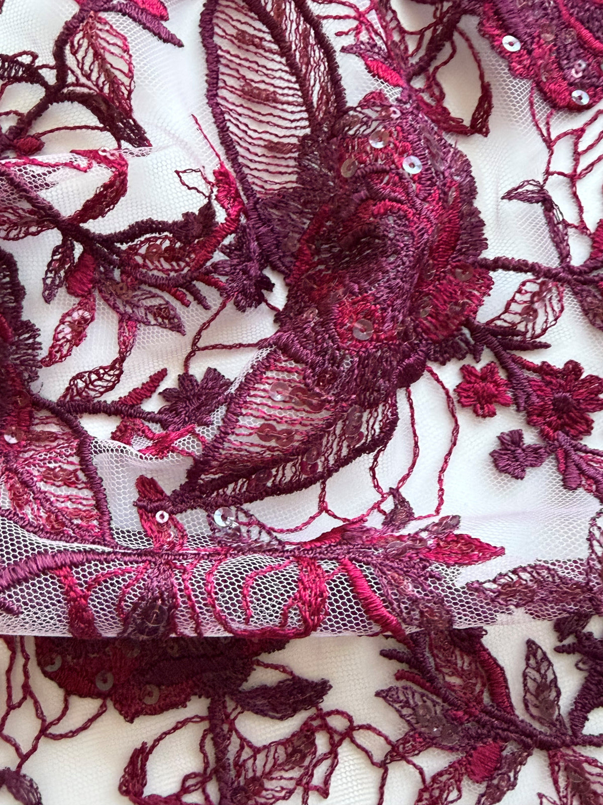 Wine Embroidered Sequin Lace – EB3059