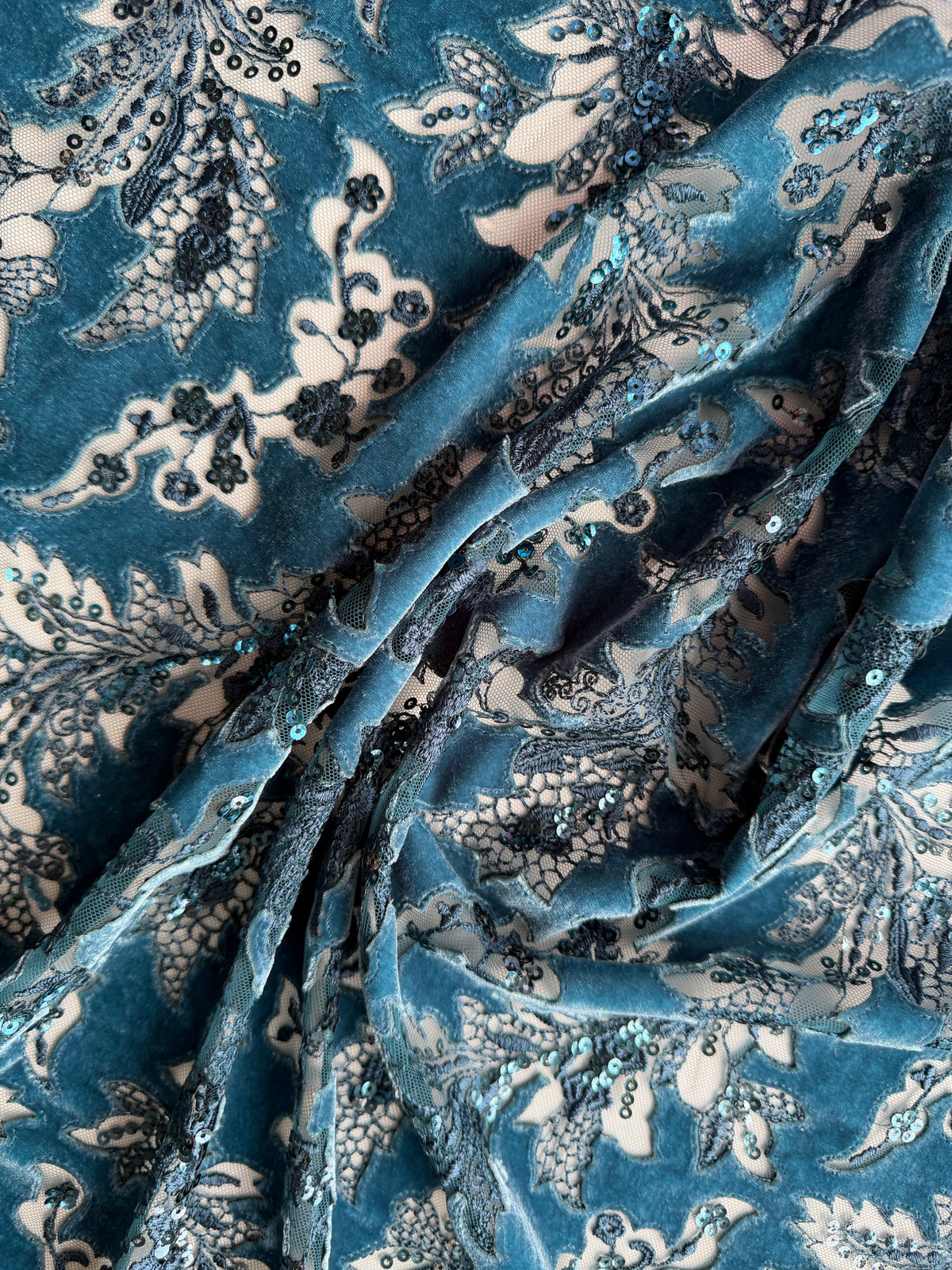 Dentelle en velours 3D turquoise - EB3023
