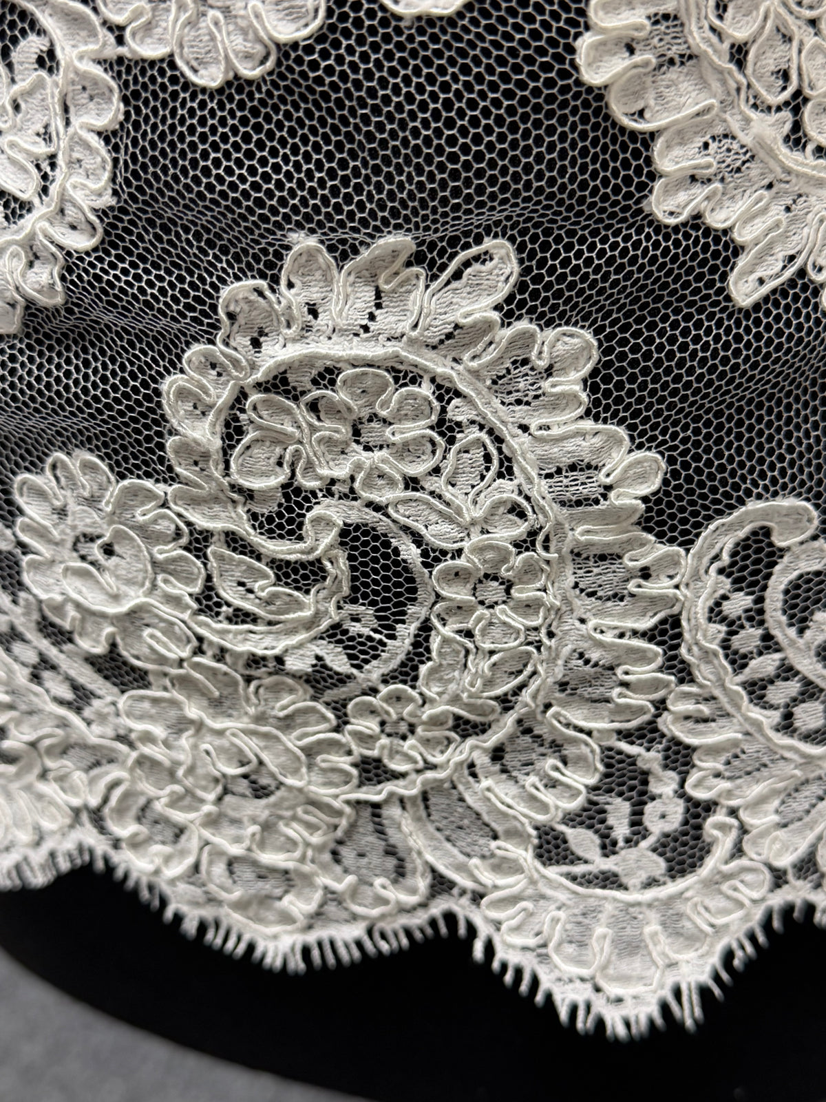 Bordure en dentelle Chantilly ivoire cordée – Sudaba