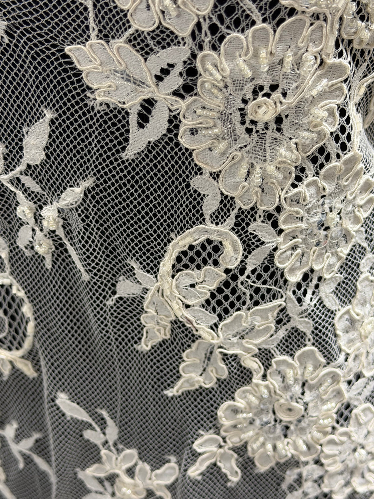 Ivory Beaded Raschel Lace - P366