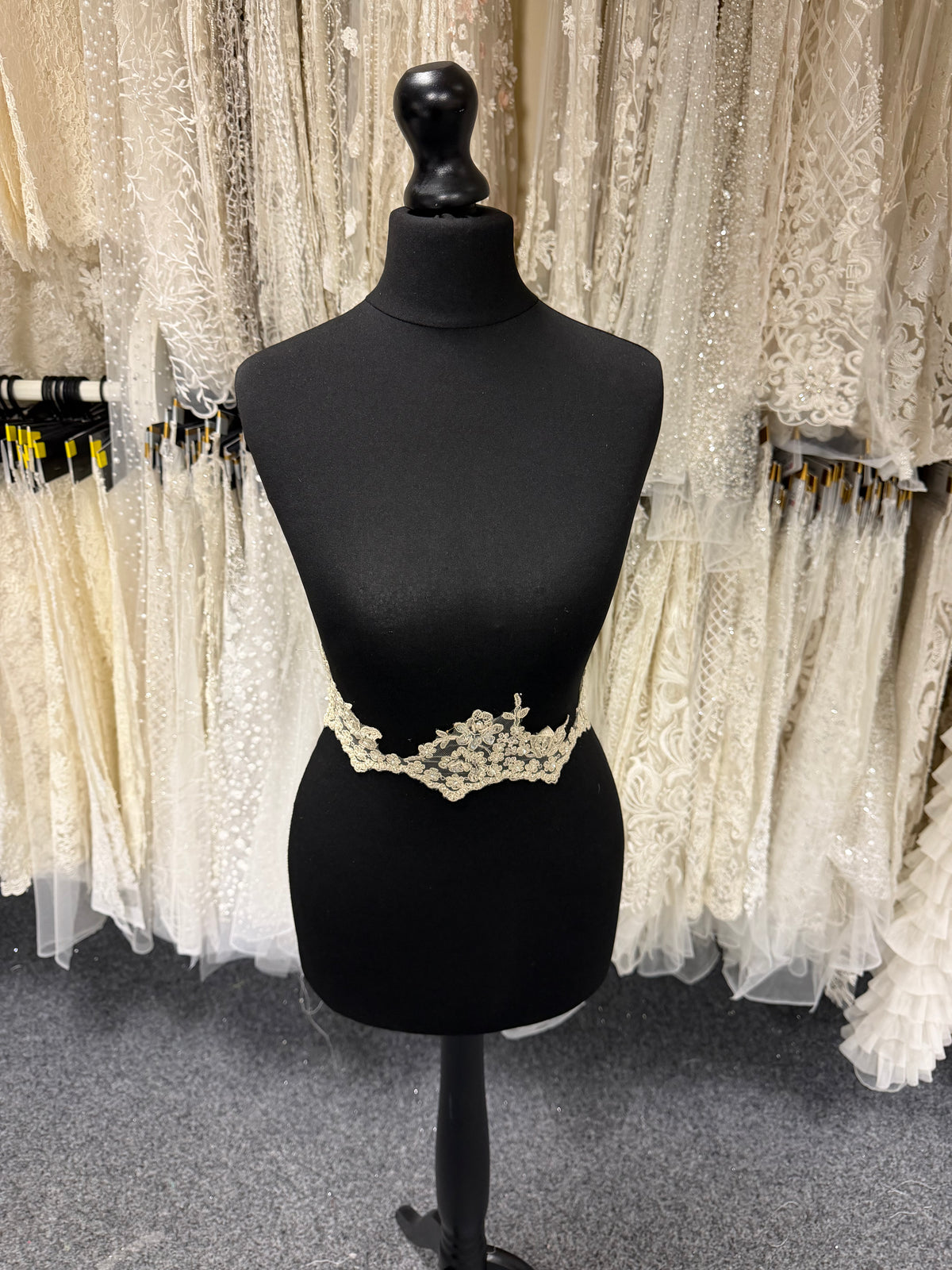 Bordure à perles et sequins cordonnés champagne/argent - T204