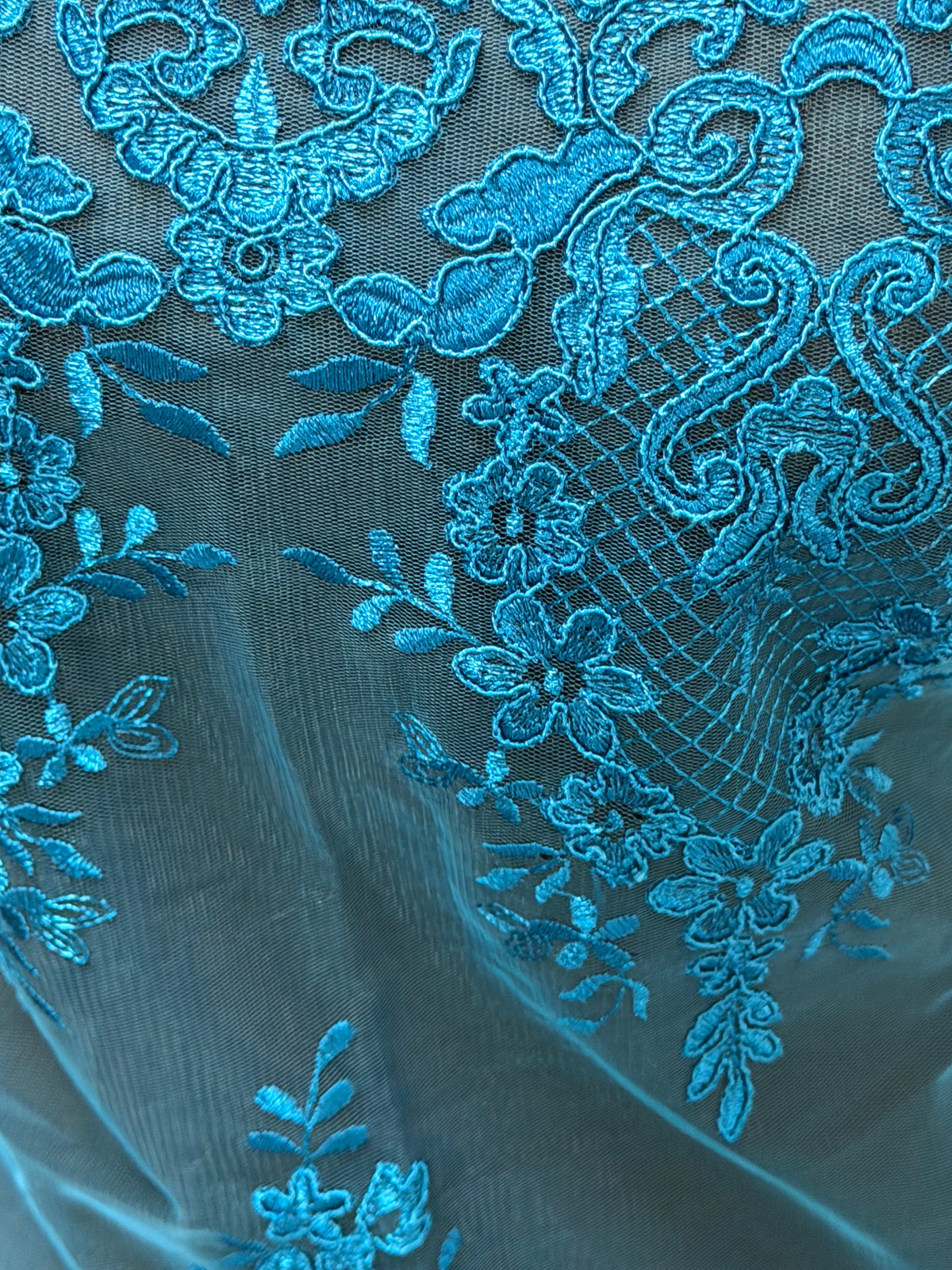 Dentelle Cordonnée Bleu Canard - LA7009