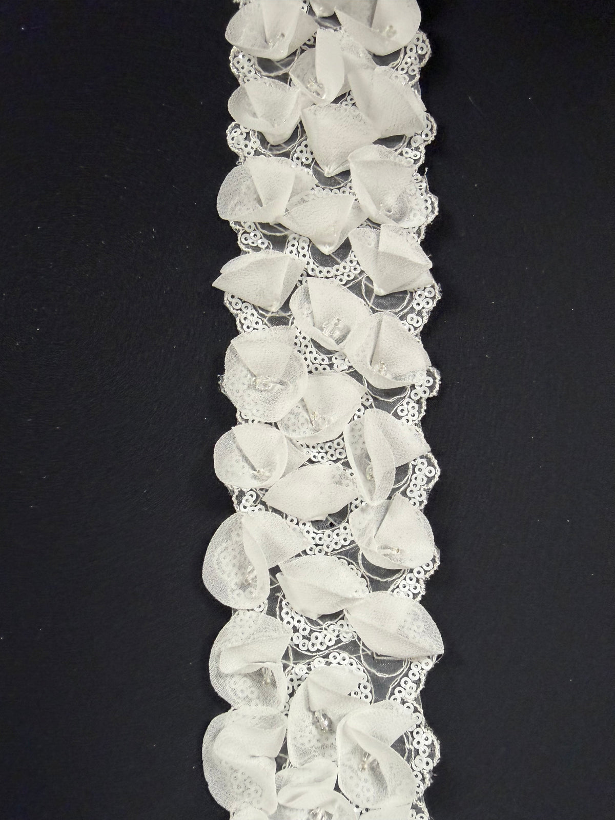 Bordure perlée et pailletée ivoire 3D - T352