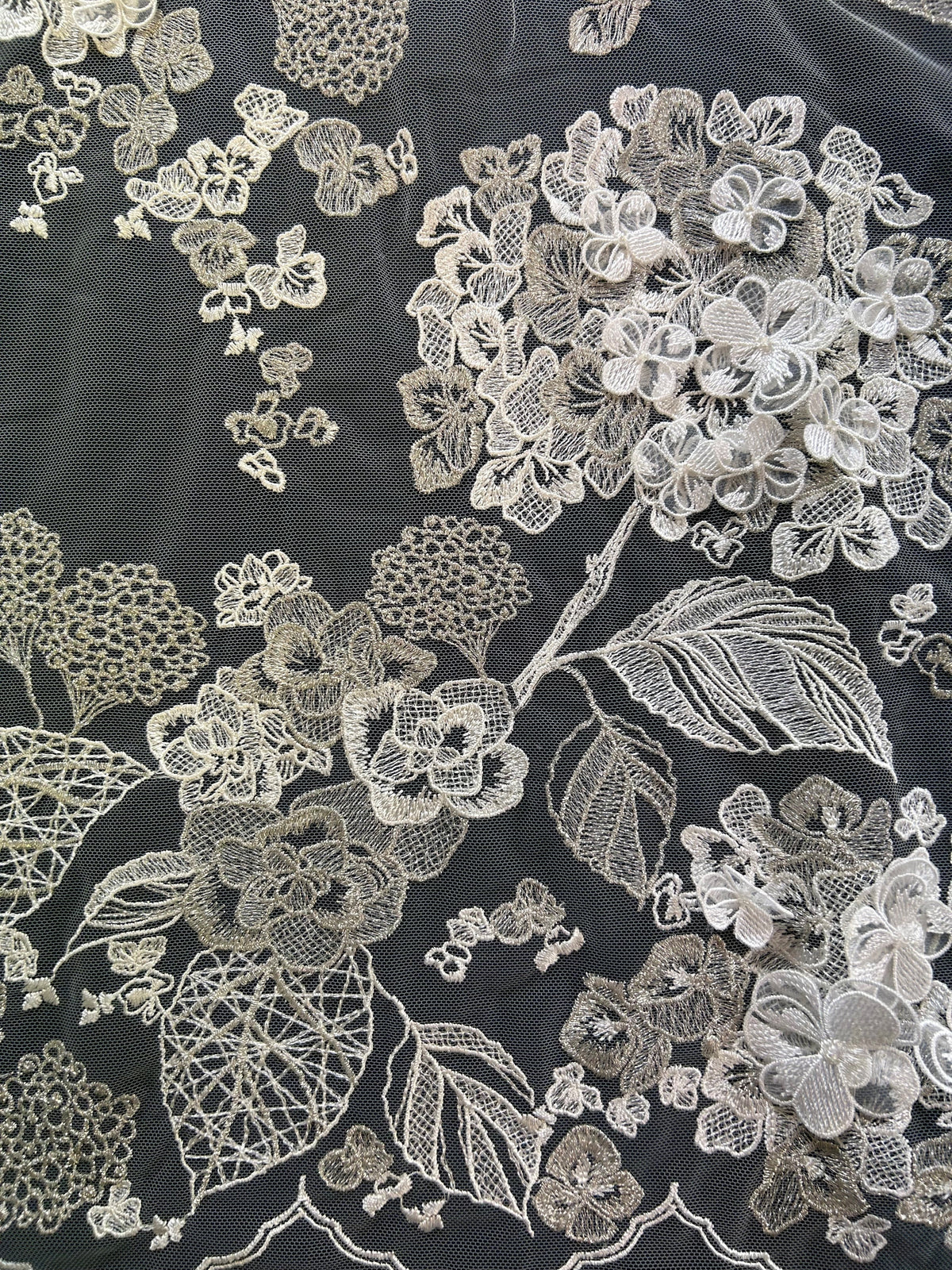 Ivoire avec dentelle brodée argentée - Illaria