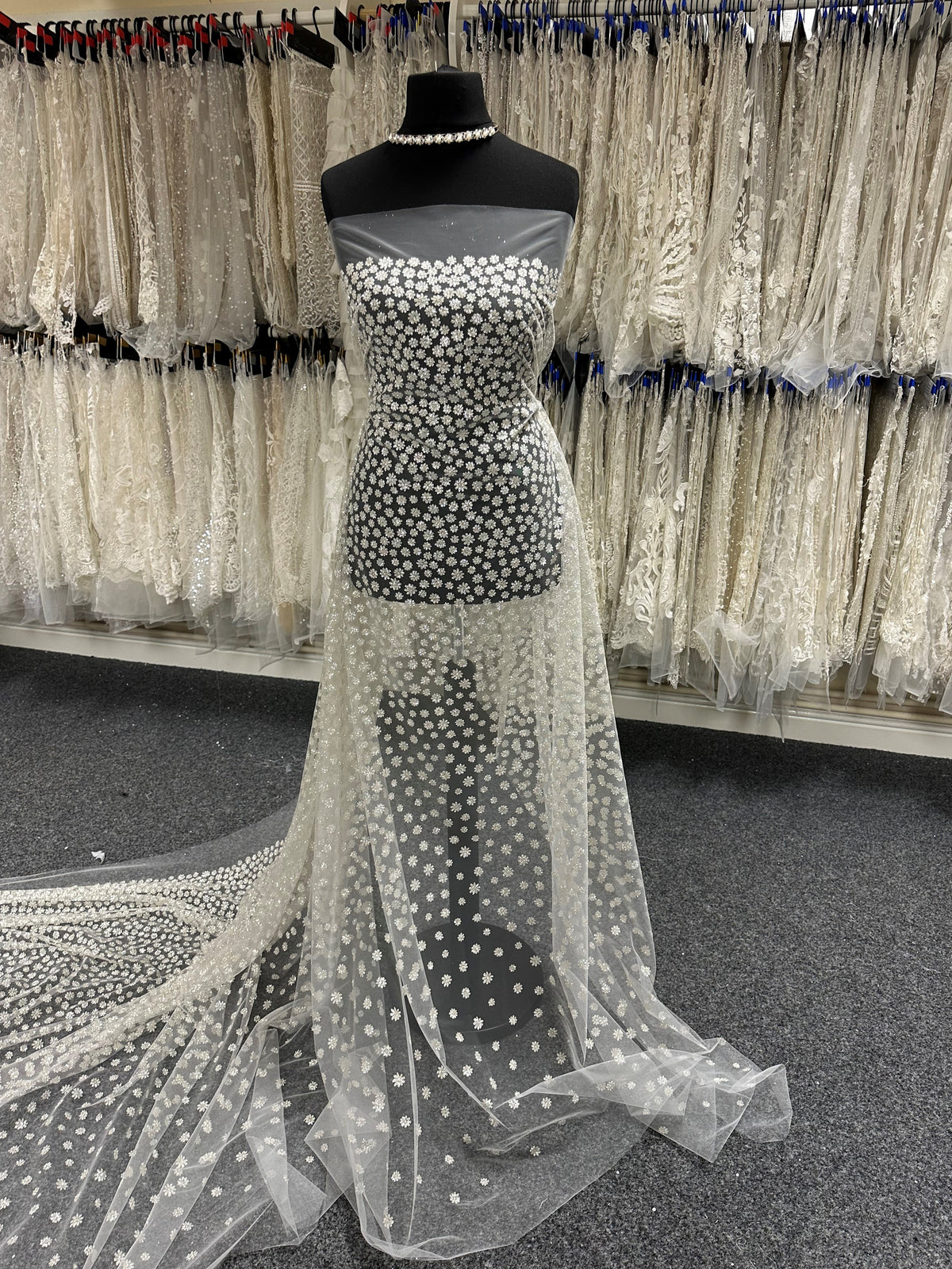 Tulle Fleur Pailleté Ivoire - Yasha