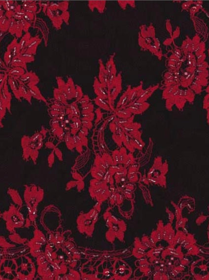 Dentelle française perlée violet/rouge - LA3001
