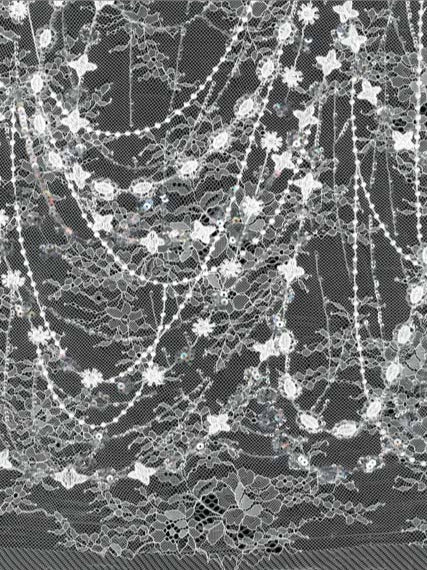 Tulle brodé ivoire à sequins - LB1002