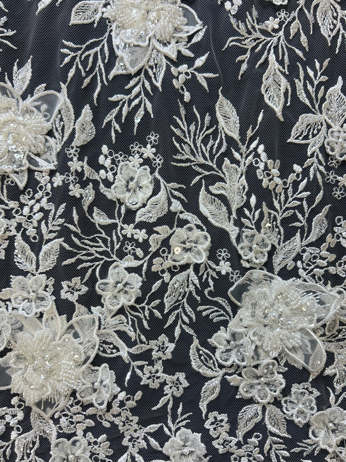 Dentelle 3D perlée ivoire - Peggy