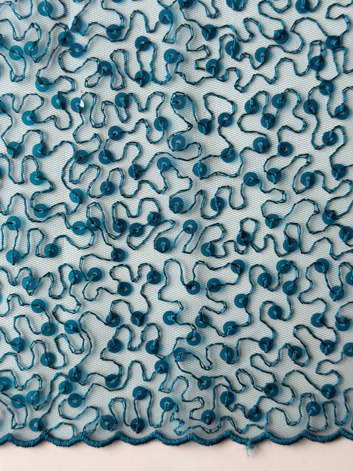 Tulle à sequins brodé turquoise – EB3001