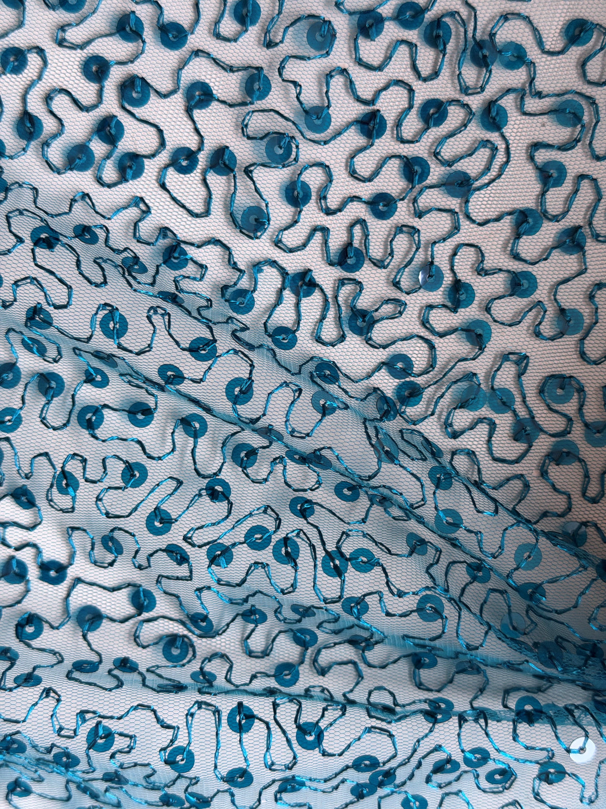 Tulle à sequins brodé turquoise – EB3001