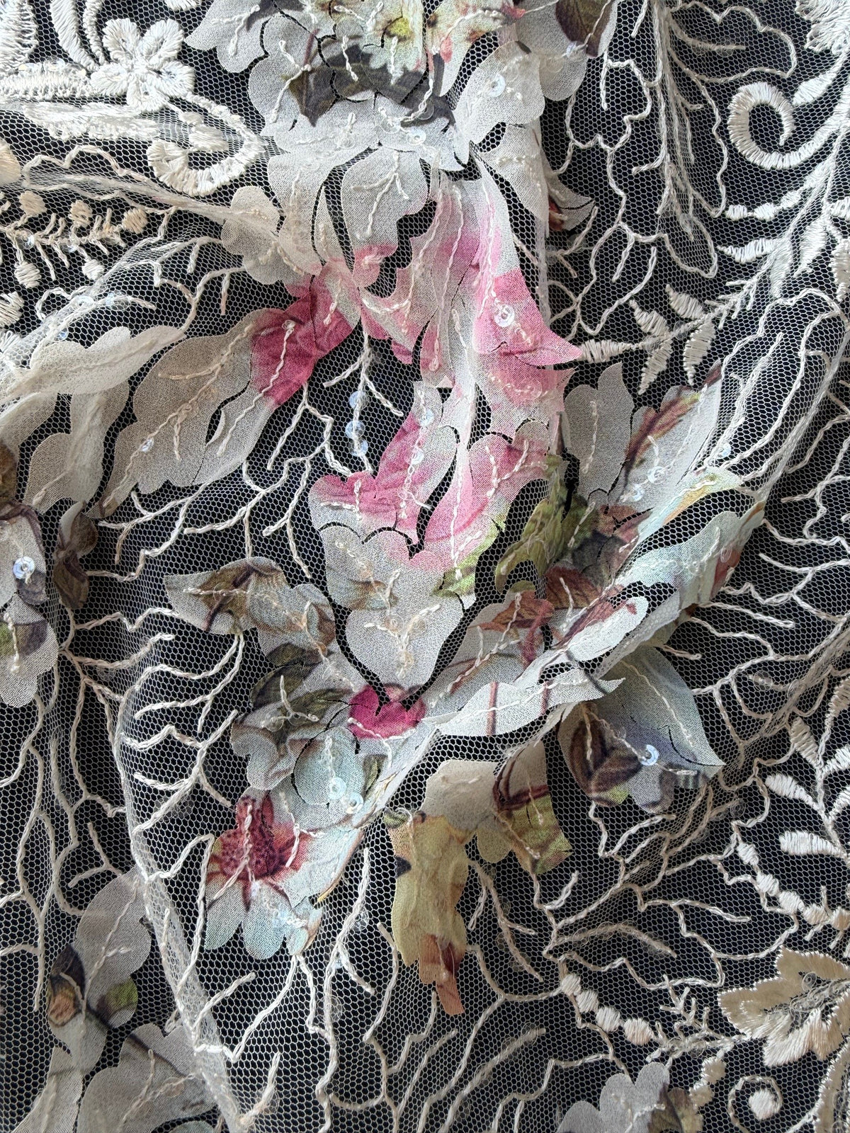 Tulle imprimé à sequins ivoire – EB3010