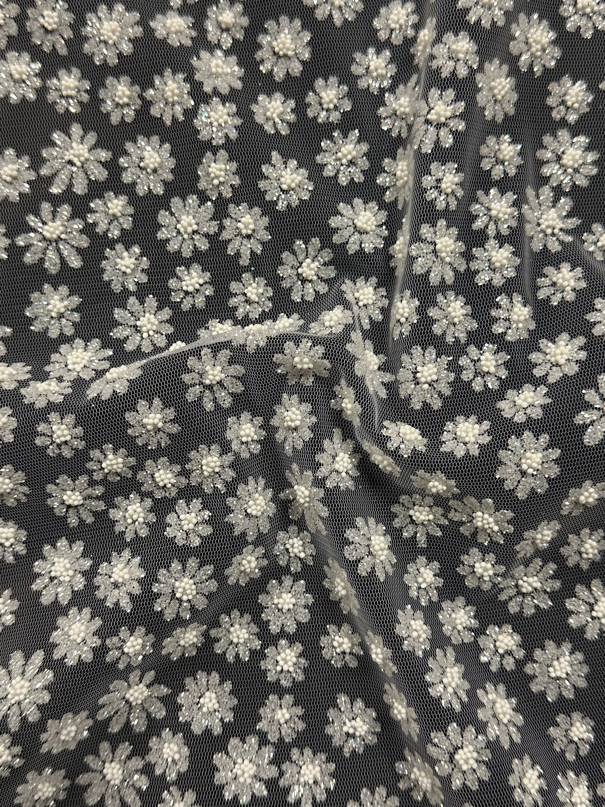 Tulle à paillettes blanches à fleurs - Joanne (CF)