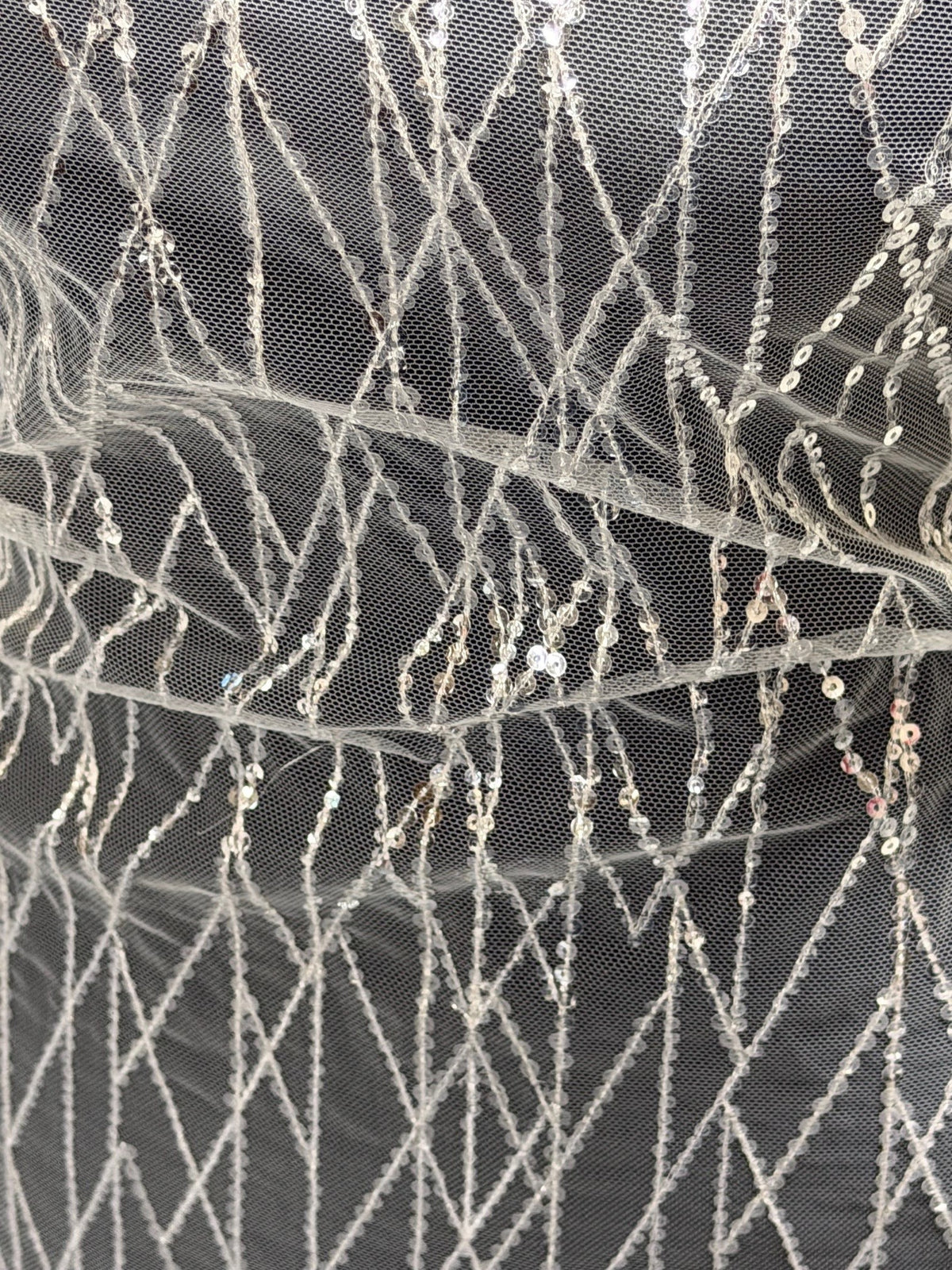 Ivory Sequin Geometric Lace - EB3024