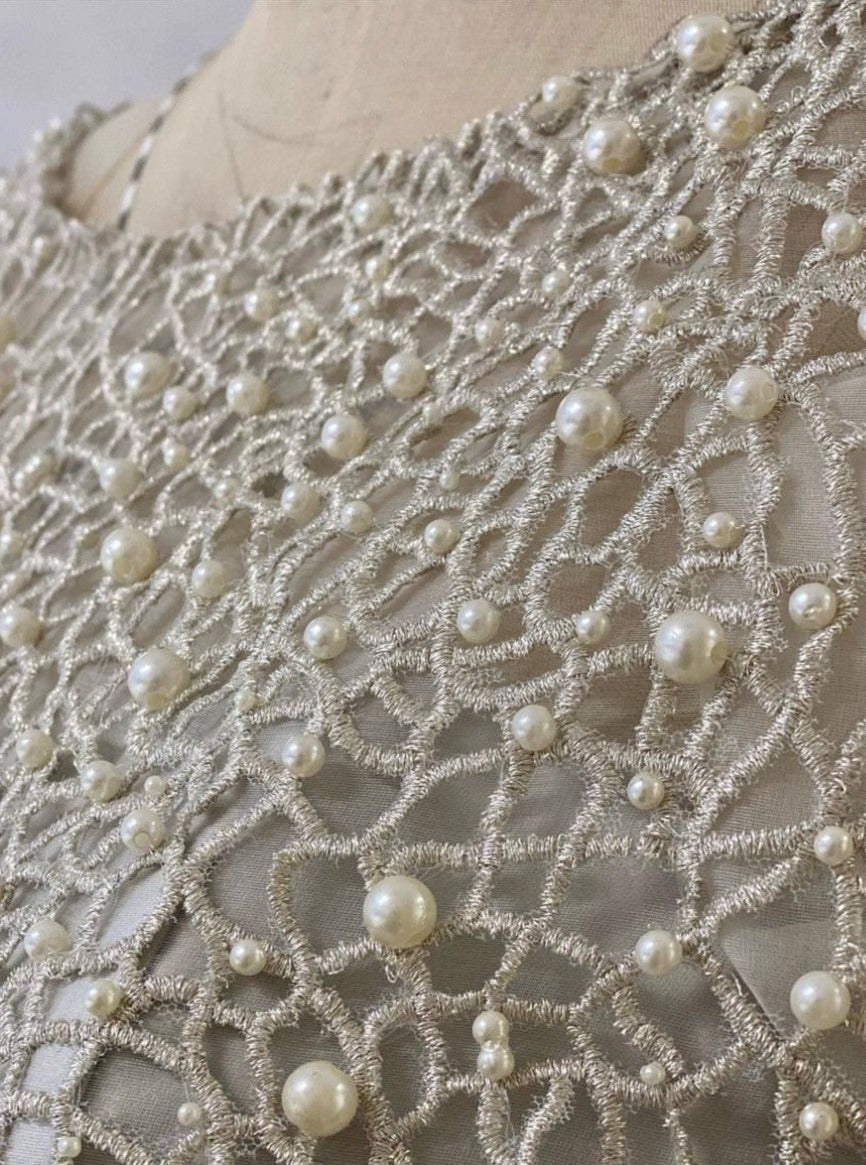 Dentelle Broderie Perlée Ivoire - Lila