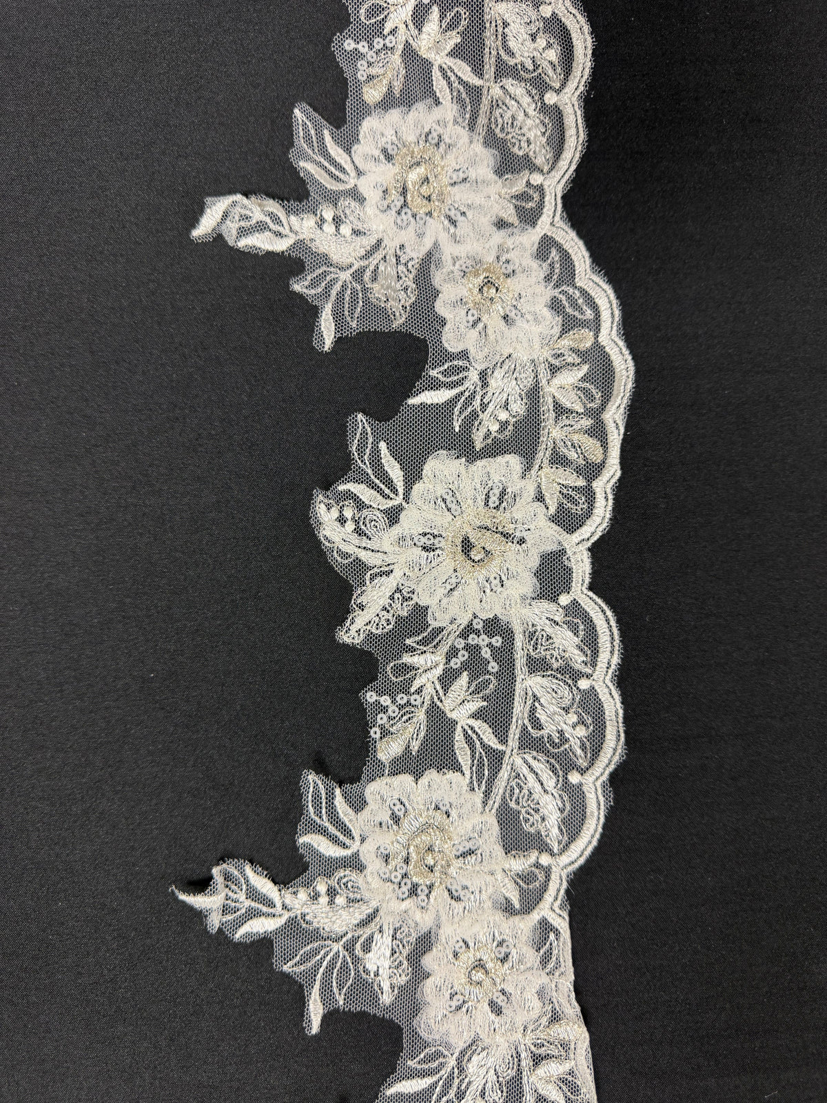 Bordure en dentelle brodée ivoire - T358