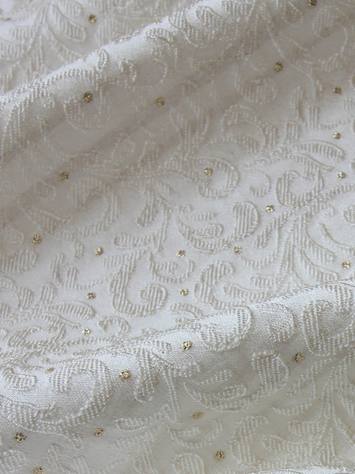 Brocart Jacquard Blanc à Pois Dorés - Immobile