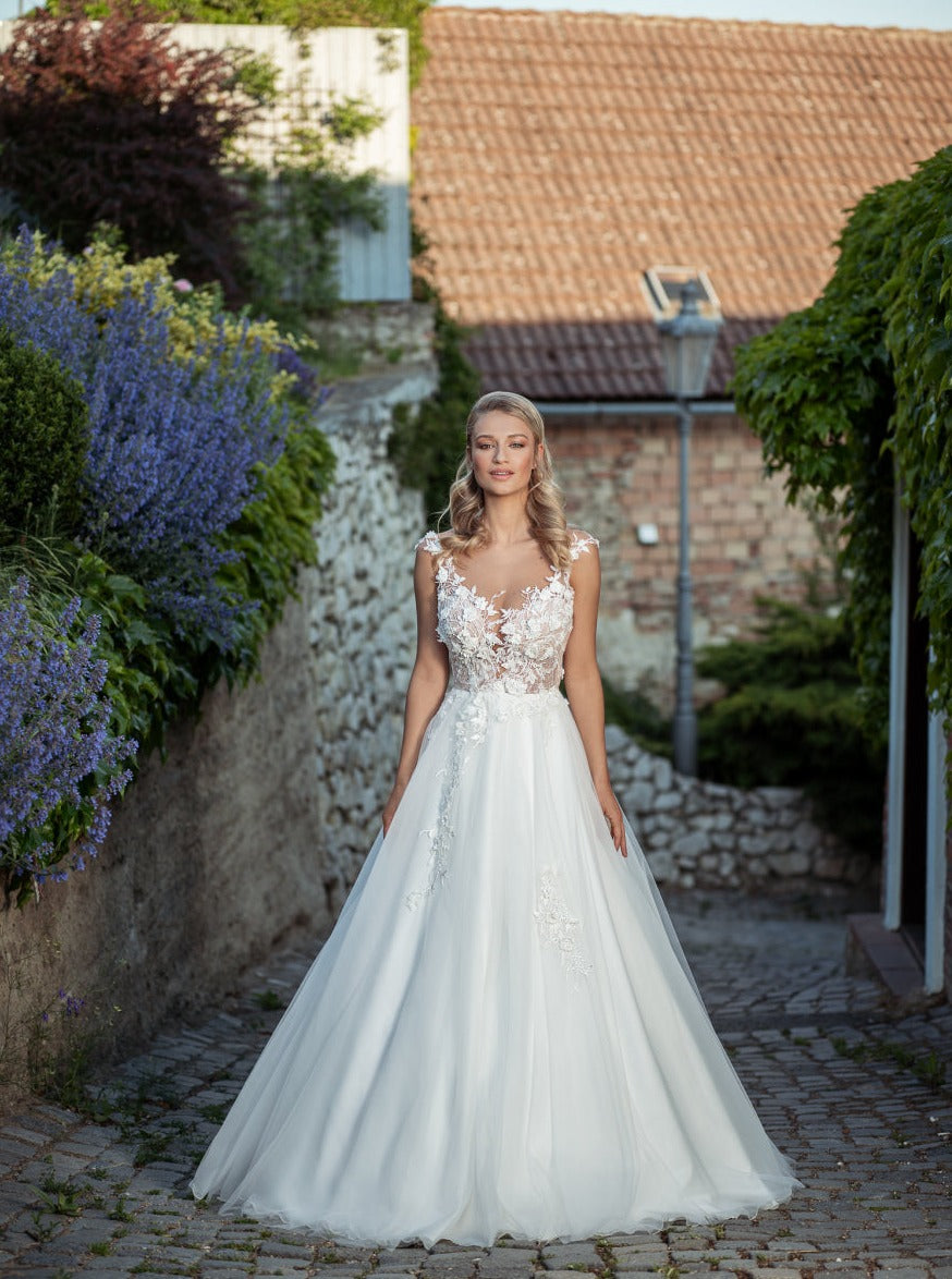 Dentelle 3D brodée blanche - Abiona