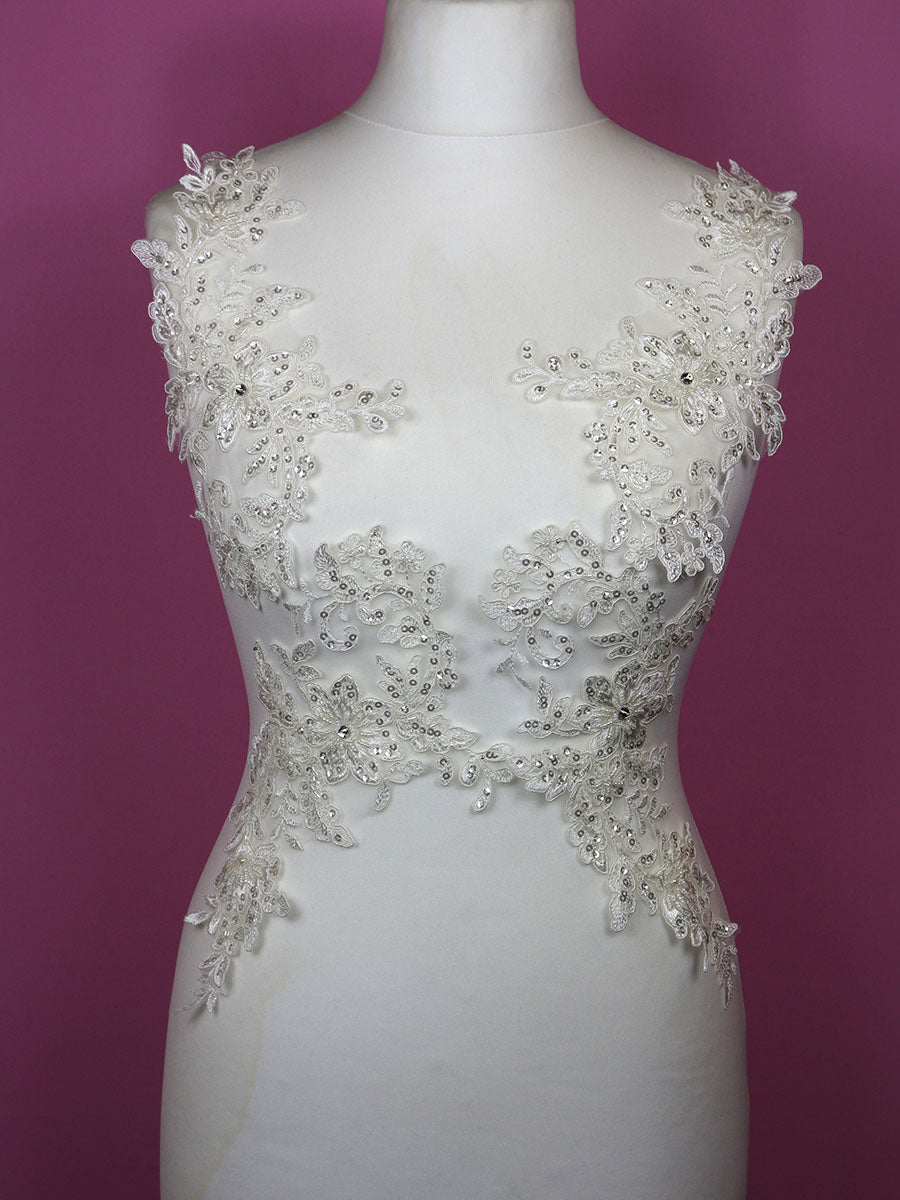 Appliques en dentelle ivoire perlée – Annabelle
