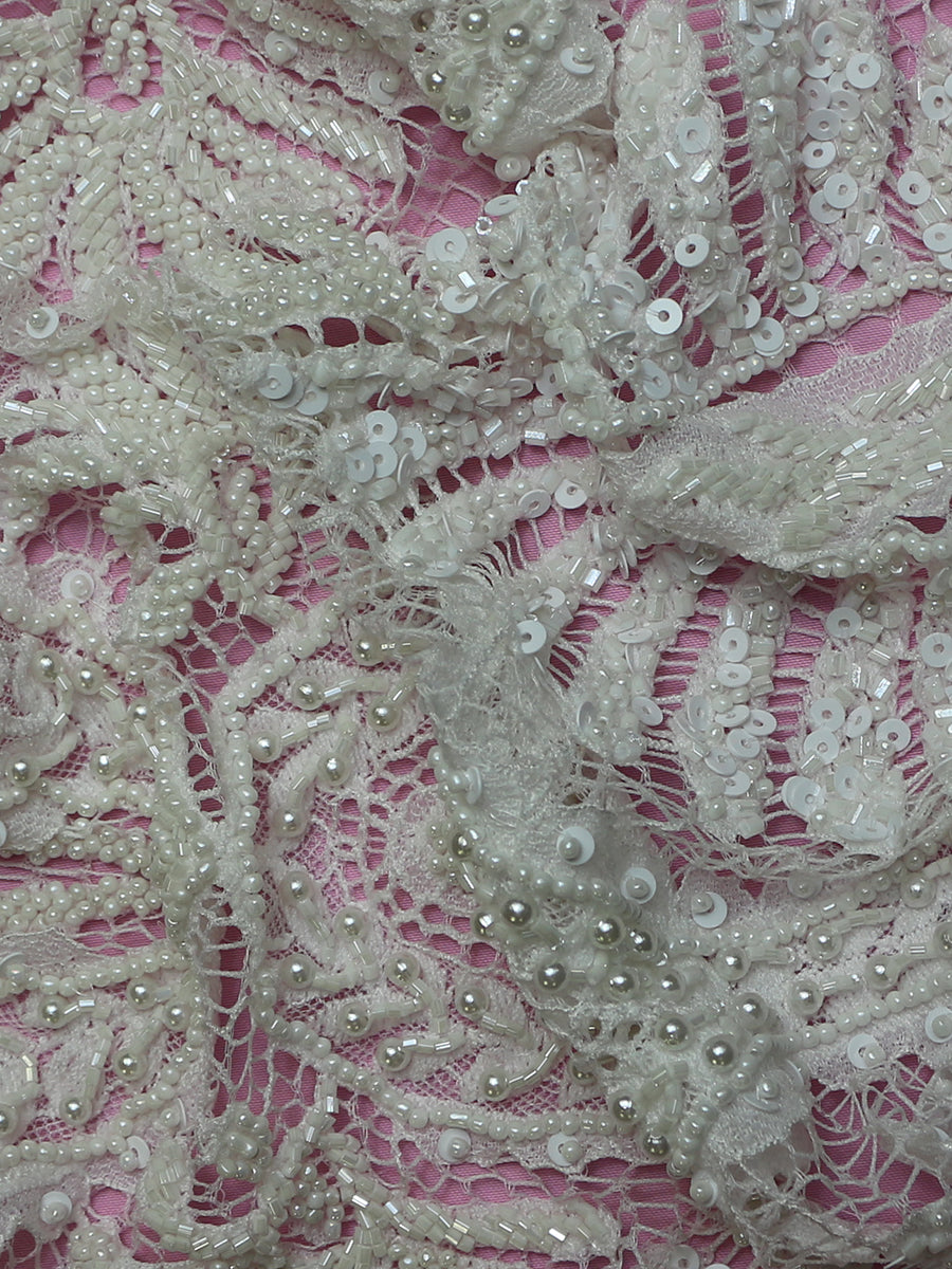 Dentelle Raschel Perlée Ivoire - Delia