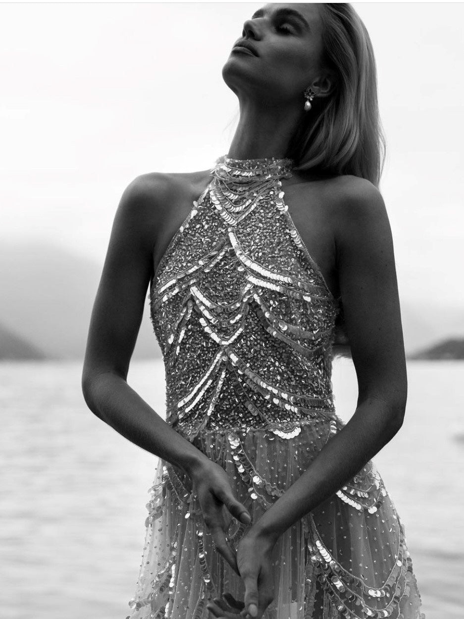 Dentelle à paillettes ivoire - Zazzi