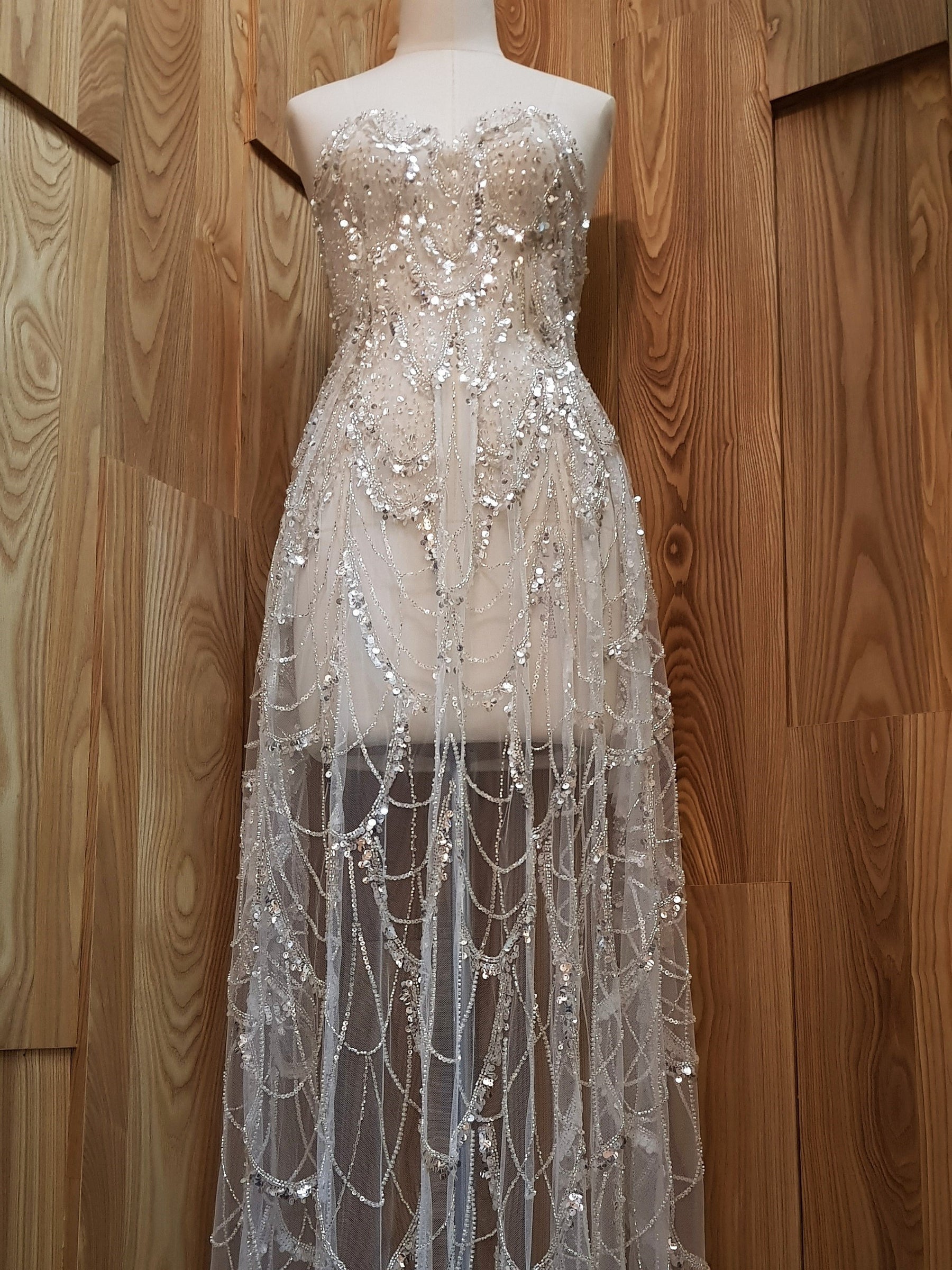 Dentelle à paillettes ivoire - Zazzi