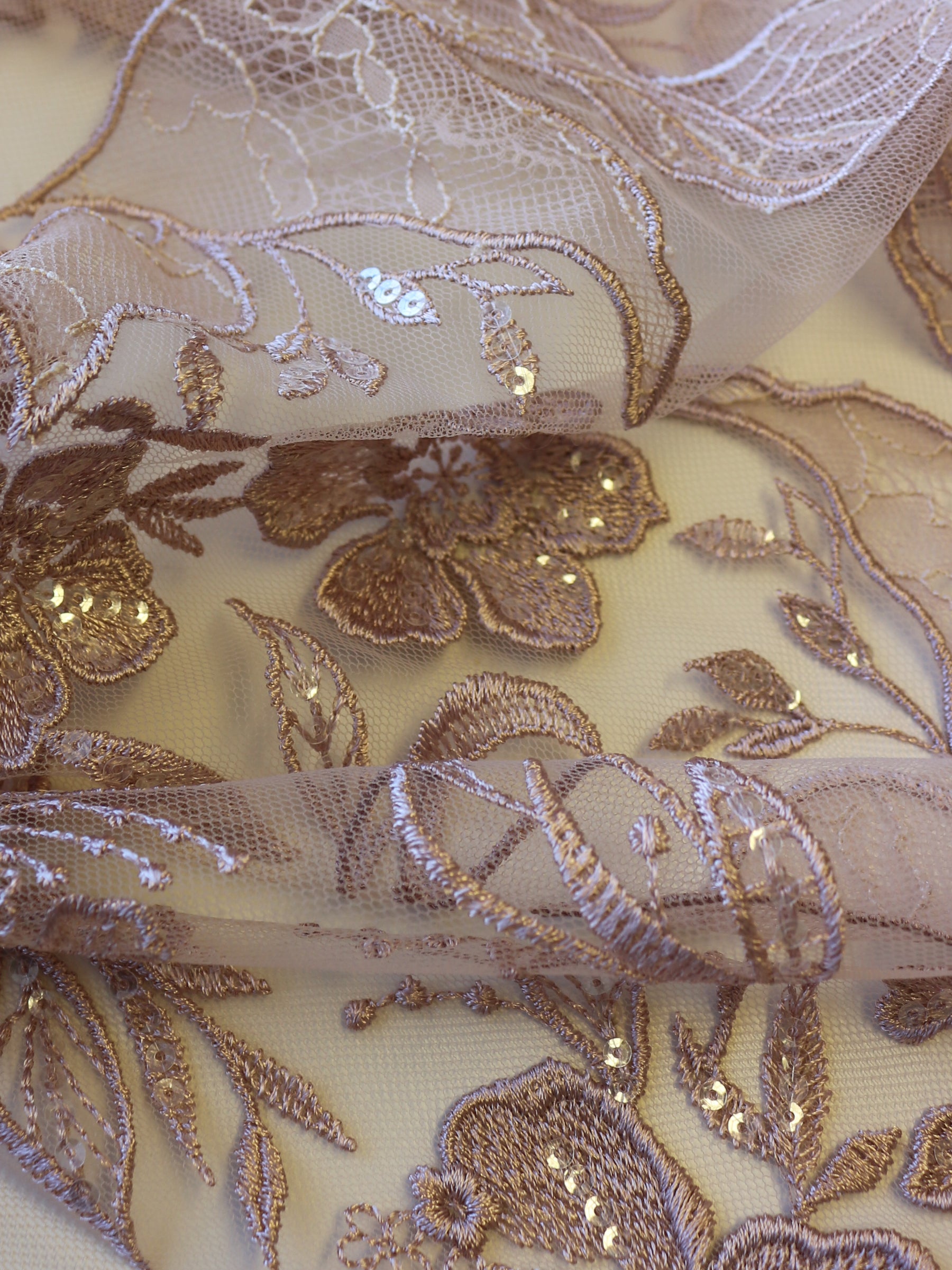 Dentelle brodée à paillettes rose - Tiana