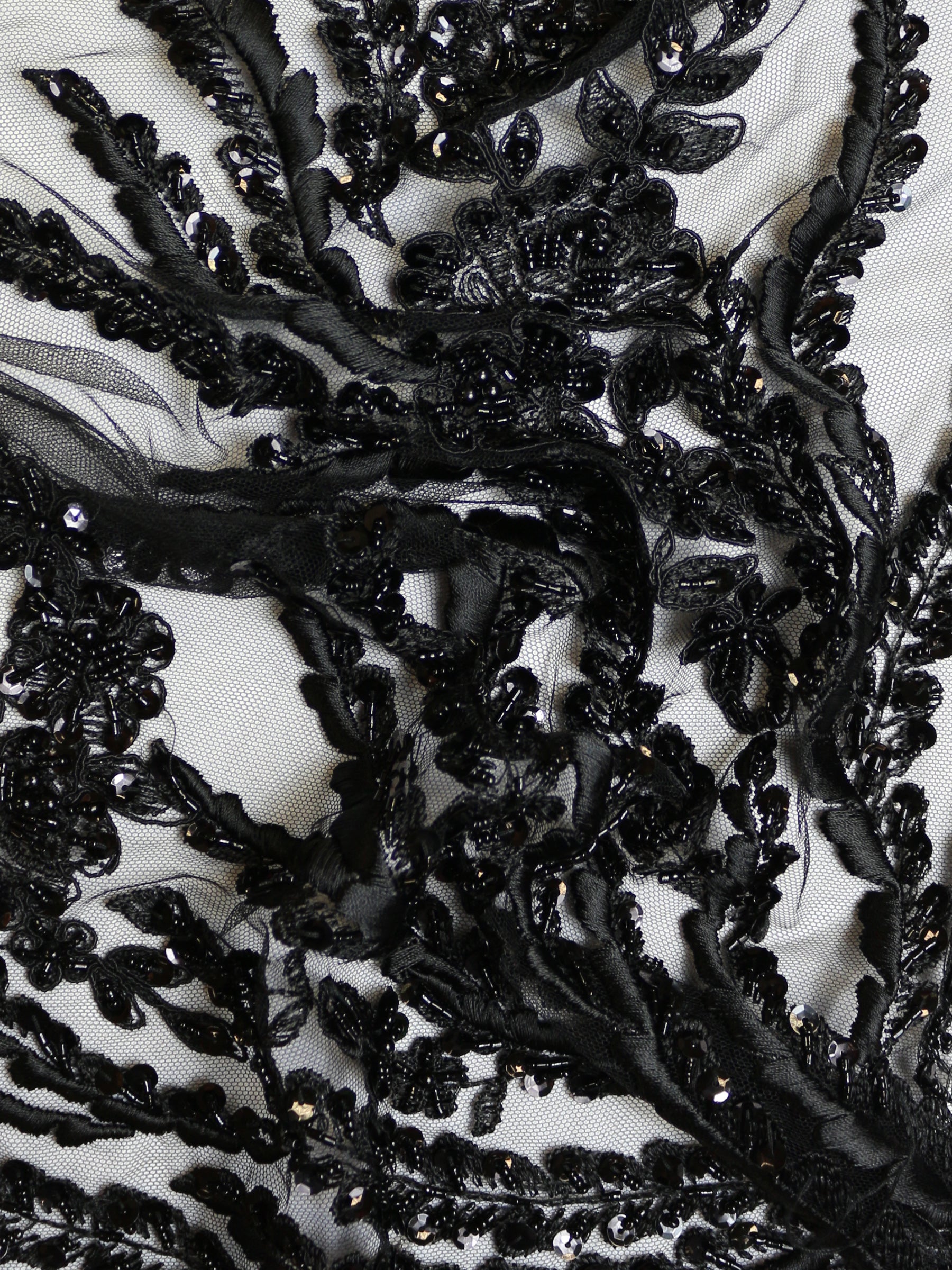 Dentelle de broderie perlée noire - Fleur