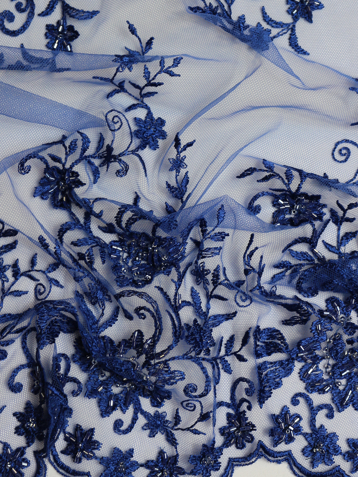 Dentelle de broderie perlée bleu royal - Halo