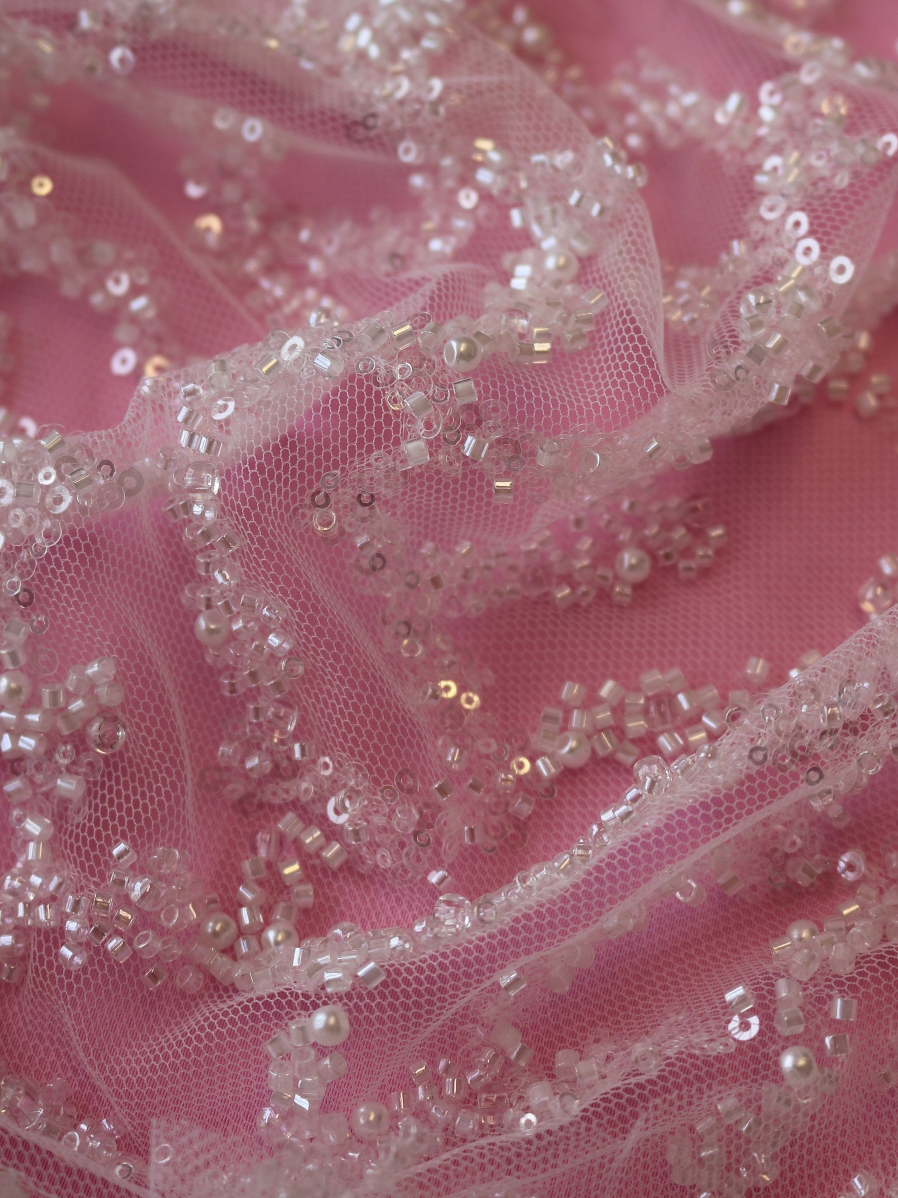 Tulle ivoire pailleté et perlé - Denise