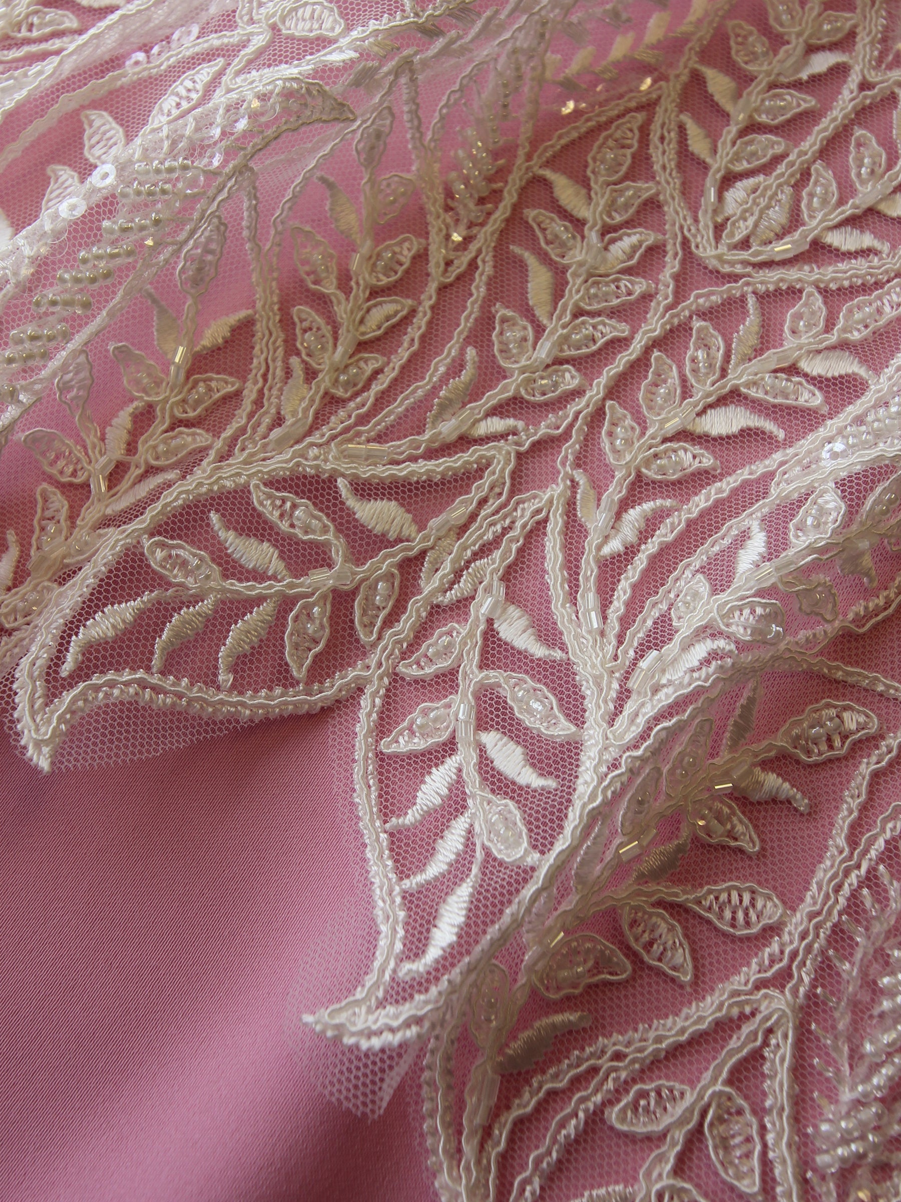 Tulle bordé de dentelle ivoire - North
