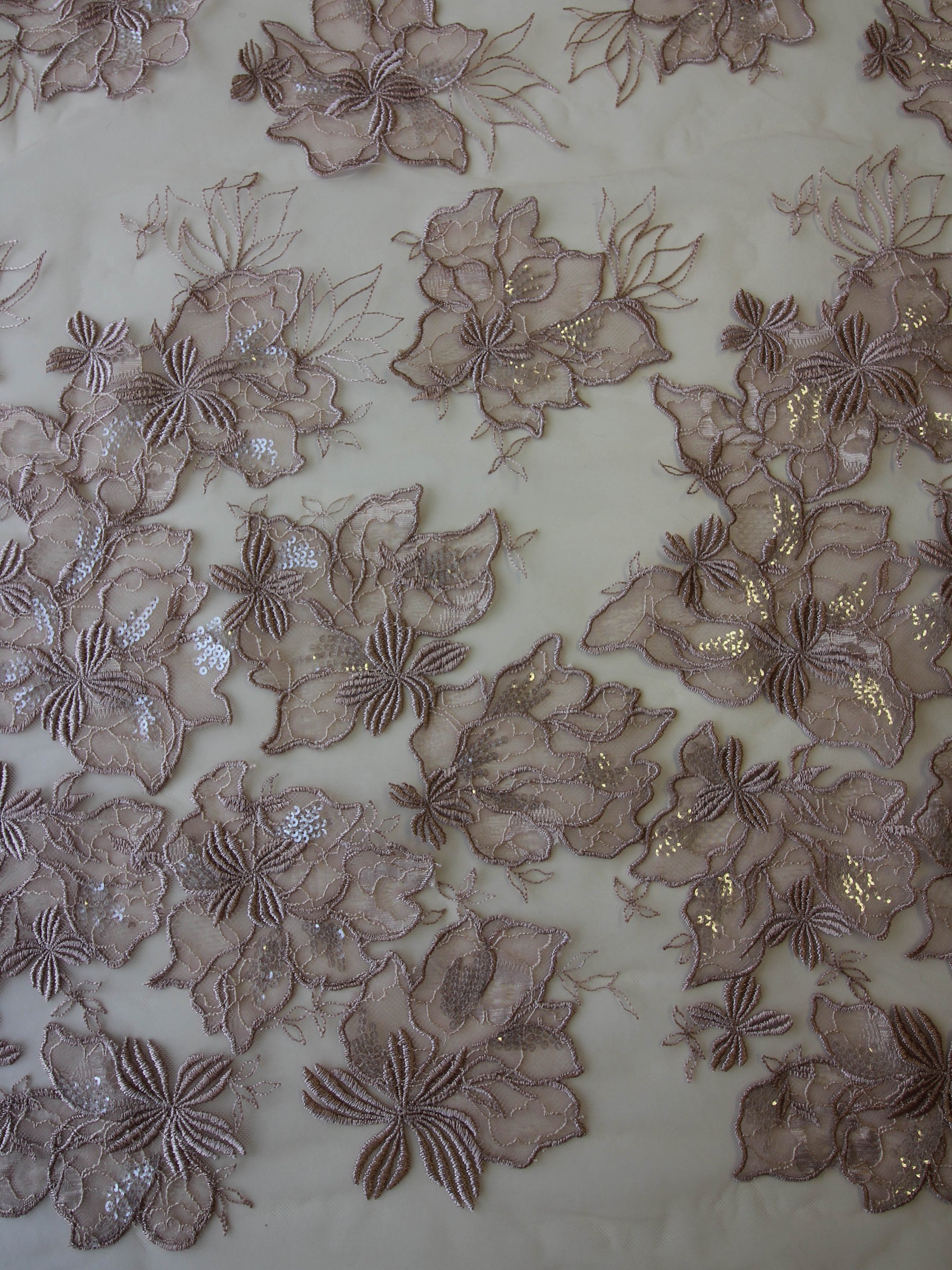 Dentelle Broderie Paillettes Rose - Palma