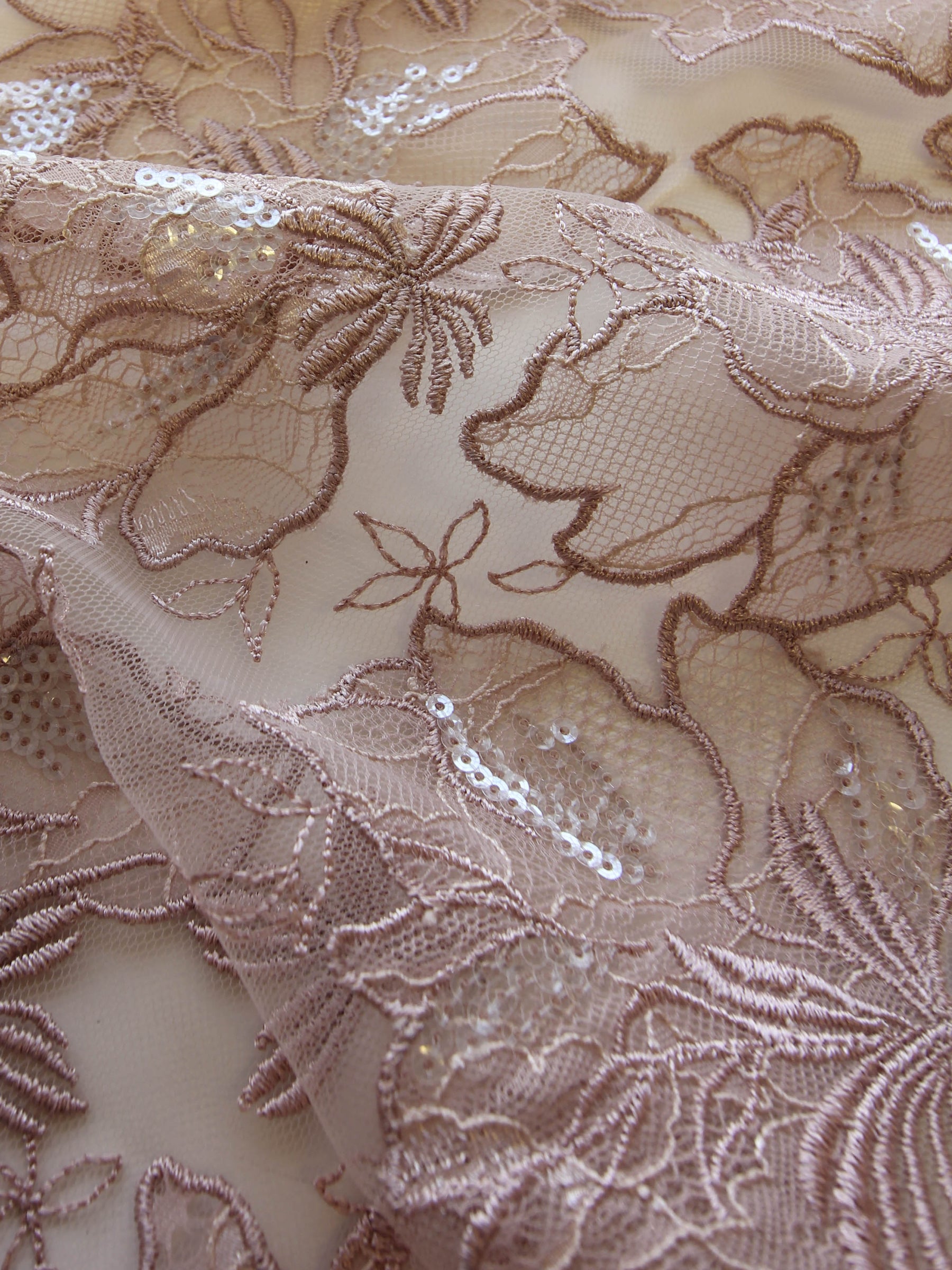 Dentelle Broderie Paillettes Rose - Palma
