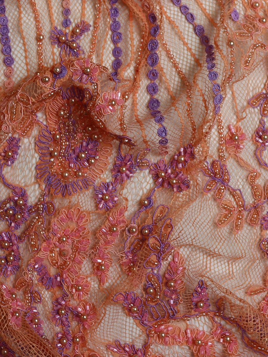 Dentelle Raschel Perlée Rose Saumon - Xanthe
