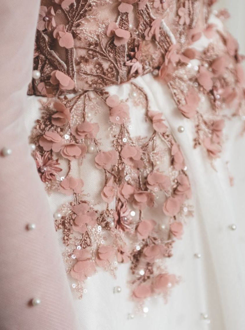 Dentelle perlée rose antique - Drew