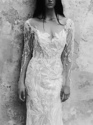 Dentelle Brodée Perlée Ivoire - Brunhilde